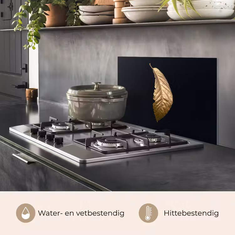 Spatscherm keuken - Bladeren - Luxe - Goud - Zwart - Natuur — 7