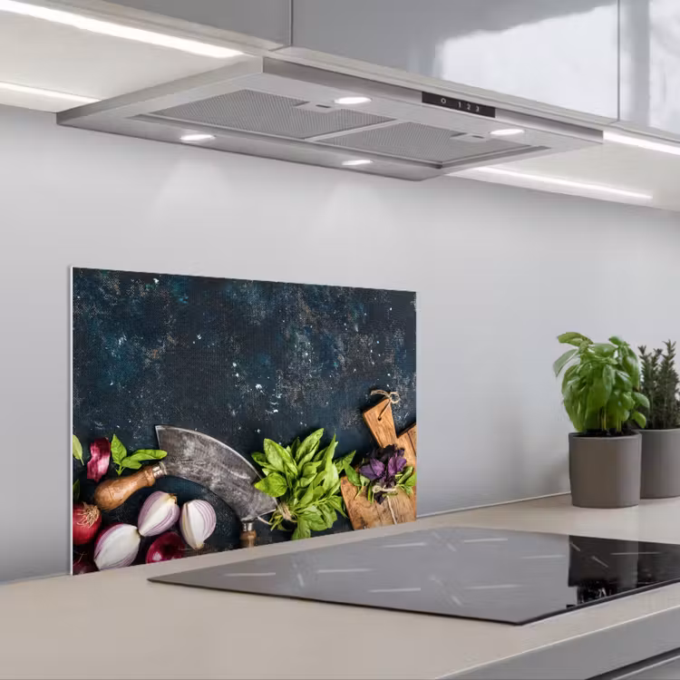 Spatscherm keuken - Groente - Kruiden - Wiegemes - Ui - Specerijen - Rustiek — 5