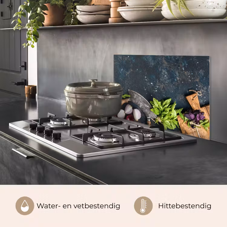 Spatscherm keuken - Groente - Kruiden - Wiegemes - Ui - Specerijen - Rustiek — 7