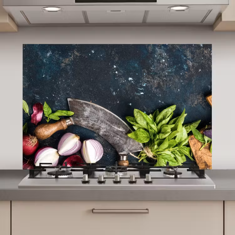Spatscherm keuken - Koksmes en Verse Ingrediënten — 1