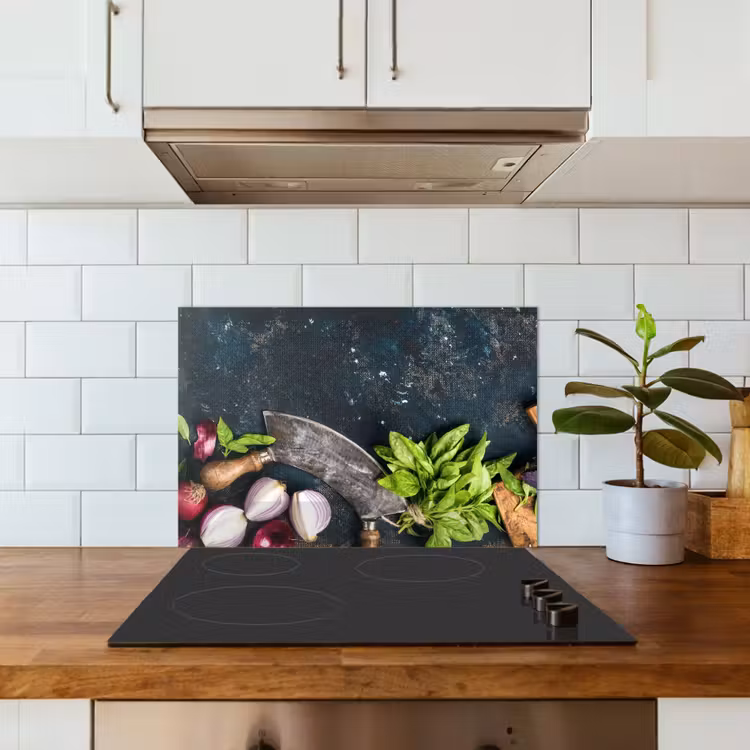 Spatscherm keuken - Koksmes en Verse Ingrediënten — 6