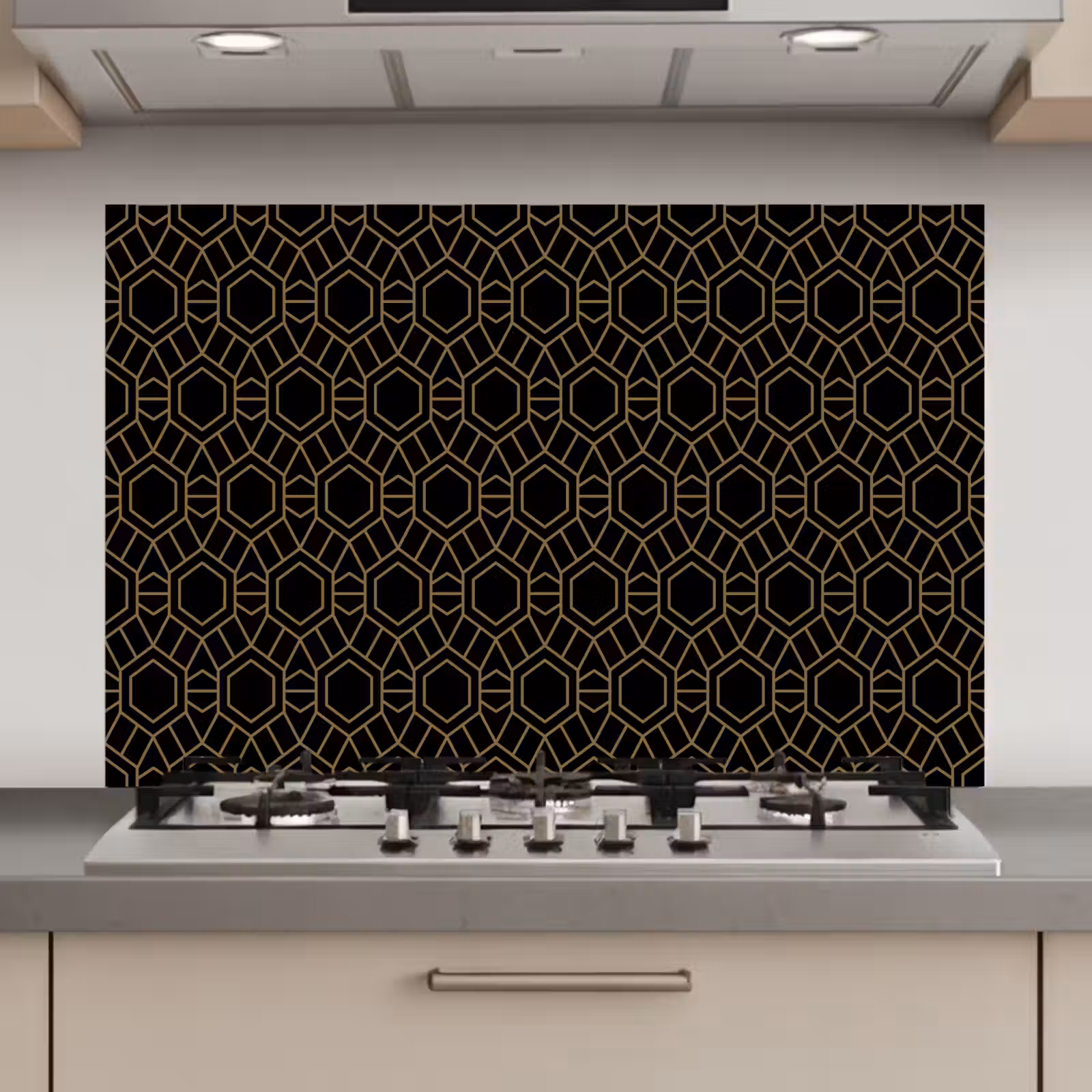 Spatscherm keuken - Goud - Zwart - Rozetstructuur — 1
