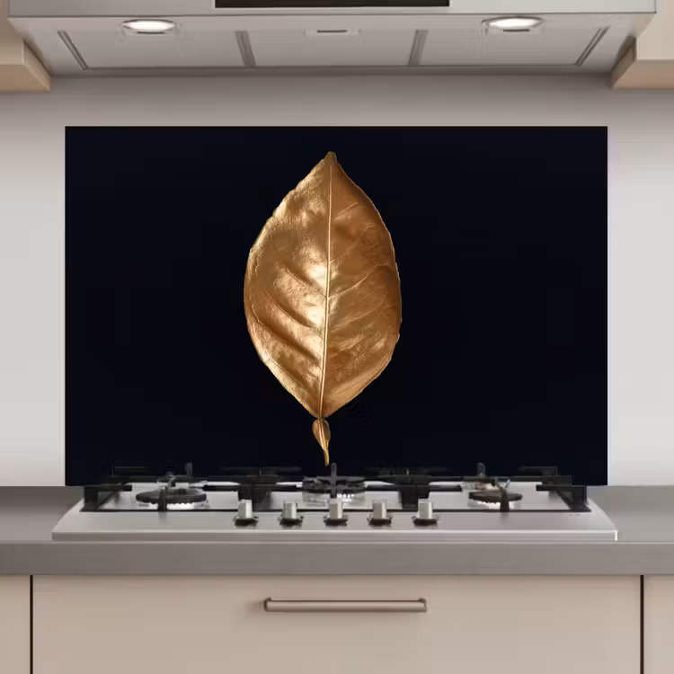 Spatscherm keuken - Bladeren - Chic - Goud - Planten - Zwart — 1