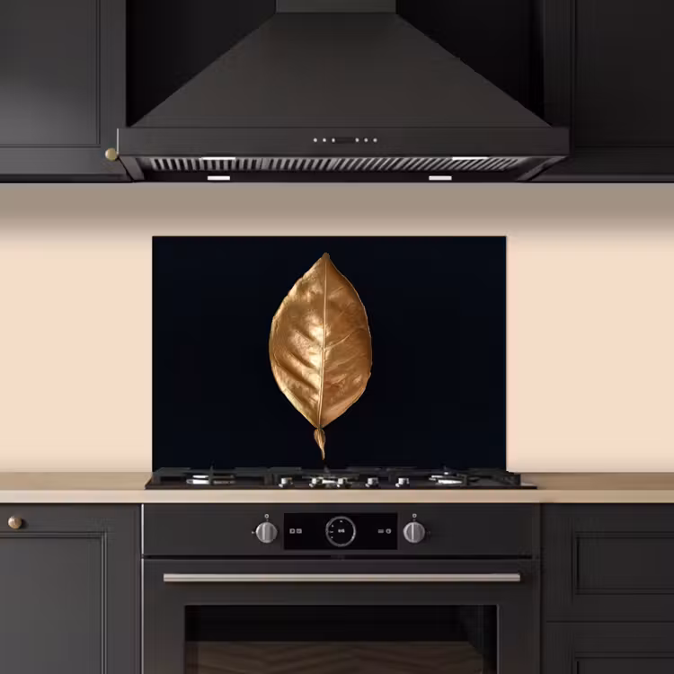 Spatscherm keuken - Bladeren - Chic - Goud - Planten - Zwart — 2