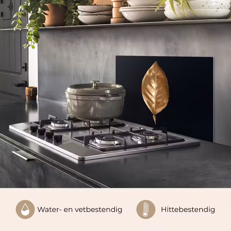 Spatscherm keuken - Bladeren - Chic - Goud - Planten - Zwart — 7