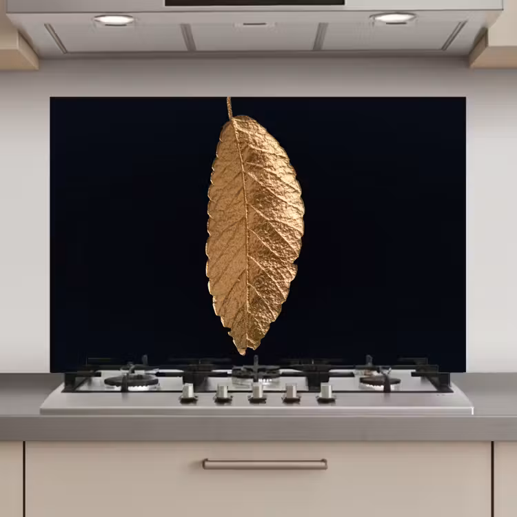 Spatscherm keuken - Bladeren - Zwart - Goud - Luxe - Natuur — 1