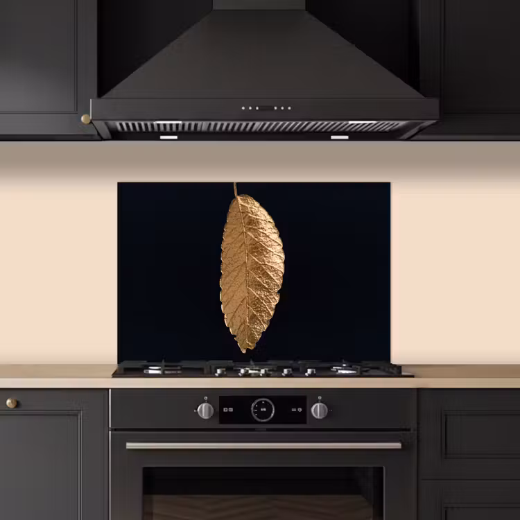 Spatscherm keuken - Bladeren - Zwart - Goud - Luxe - Natuur — 2