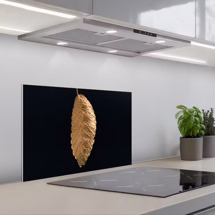 Spatscherm keuken - Bladeren - Zwart - Goud - Luxe - Natuur — 5
