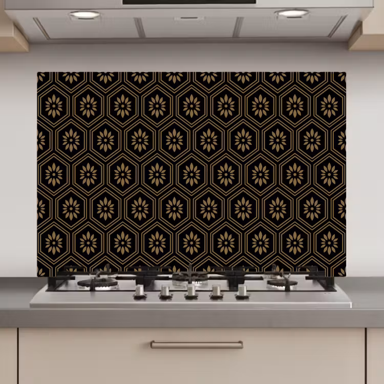 Spatscherm keuken - Bloemen - Goud - Hexagon — 1