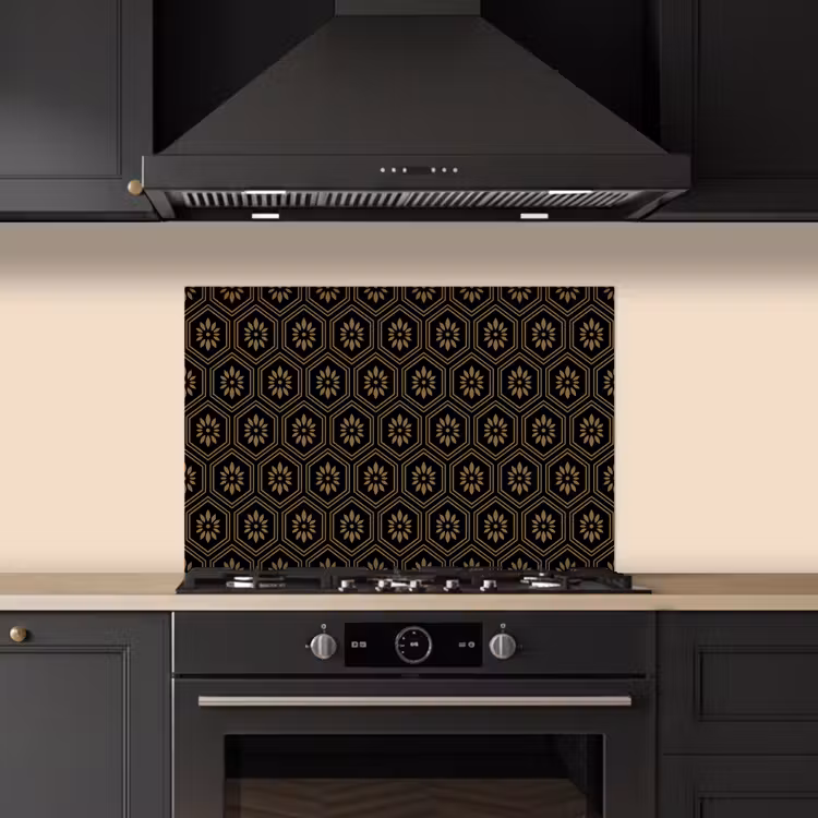 Spatscherm keuken - Bloemen - Goud - Hexagon — 2