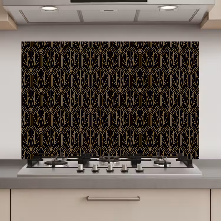 Spatscherm keuken - Goud - Zwart - Lijnen — 1