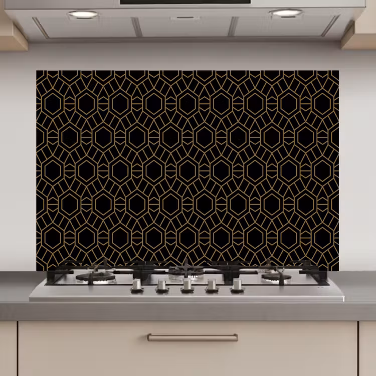 Spatscherm keuken - Goud - Zwart - Rozetstructuur — 1