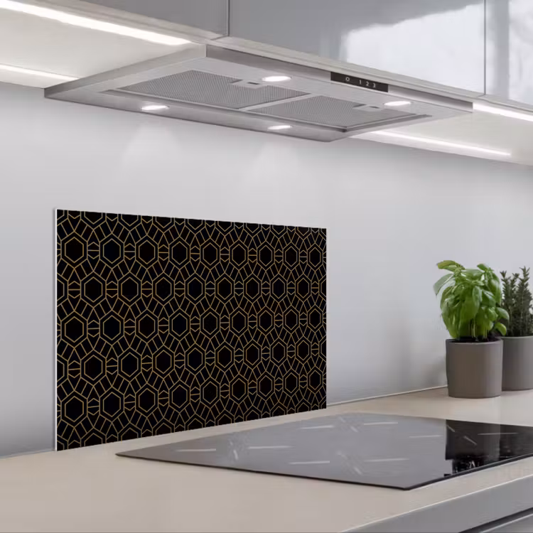 Spatscherm keuken - Goud - Zwart - Rozetstructuur — 5