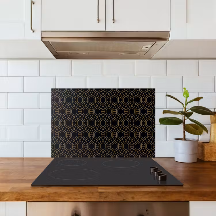Spatscherm keuken - Goud - Zwart - Rozetstructuur — 6