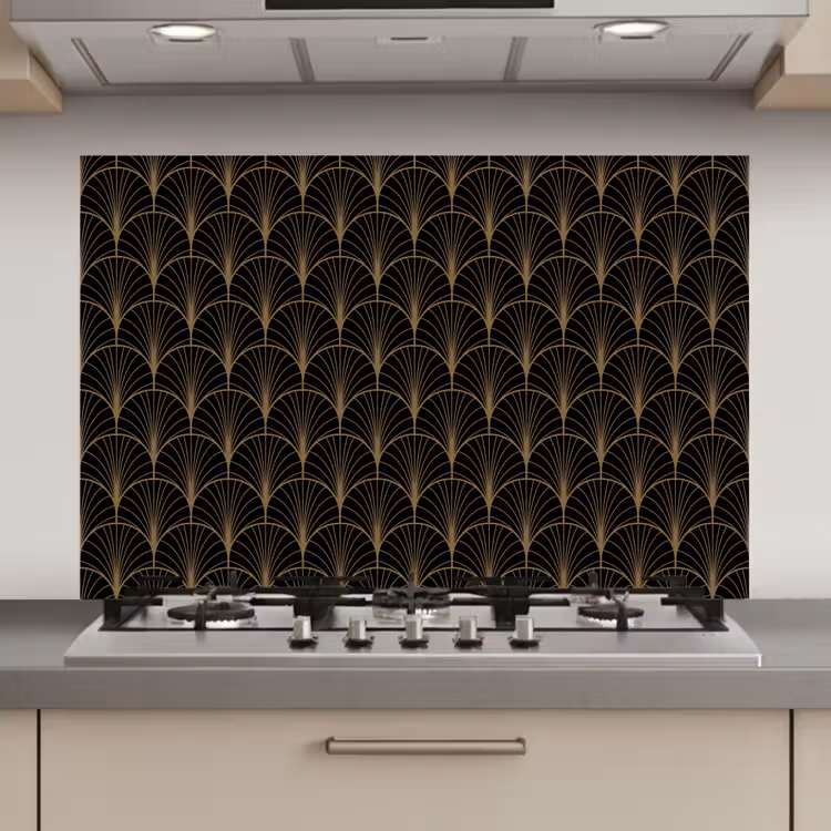 Spatscherm keuken - Gouden - Waaiers - Zwart — 1