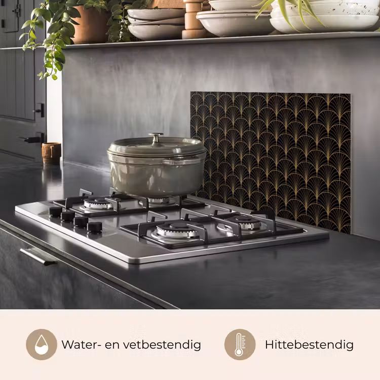 Spatscherm keuken - Gouden - Waaiers - Zwart — 7