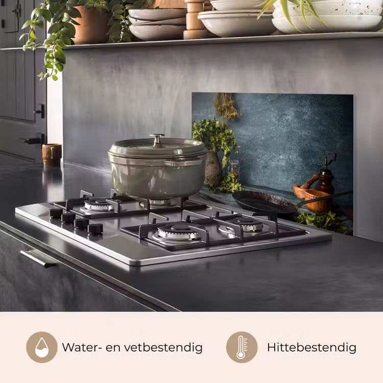 Spatscherm keuken - Kruiden - Specerijen - Pan - Mes - Grijs - Rustiek — 7