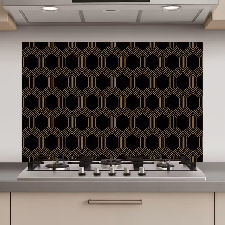 Spatscherm keuken - Parallel - Goud - Zwart - Bijenraatmotief — 1
