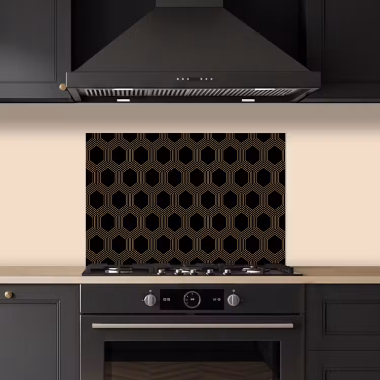 Spatscherm keuken - Parallel - Goud - Zwart - Bijenraatmotief — 2