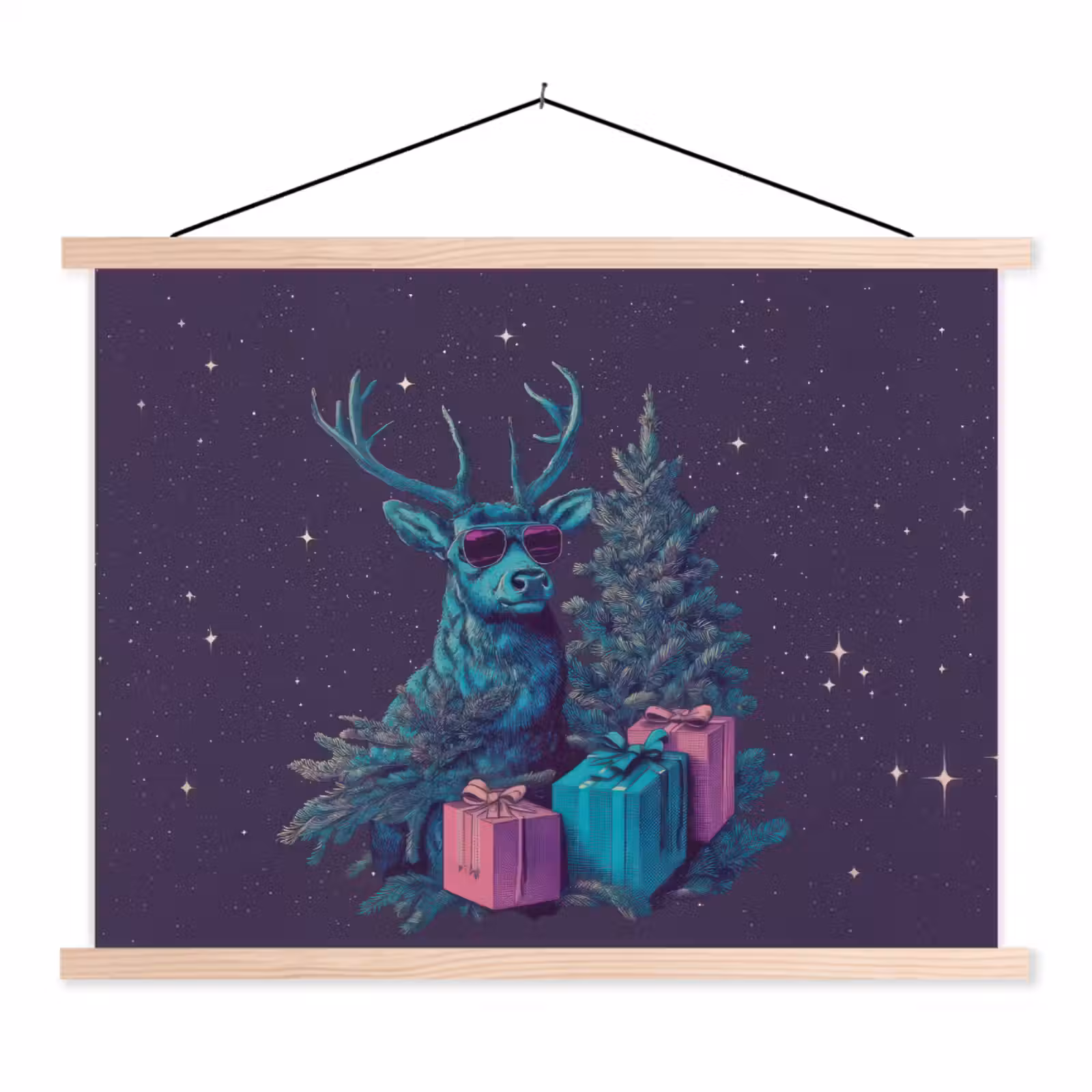 Schoolplaat - Rendier - Zonnebril - Neon - Kerstboom — 1