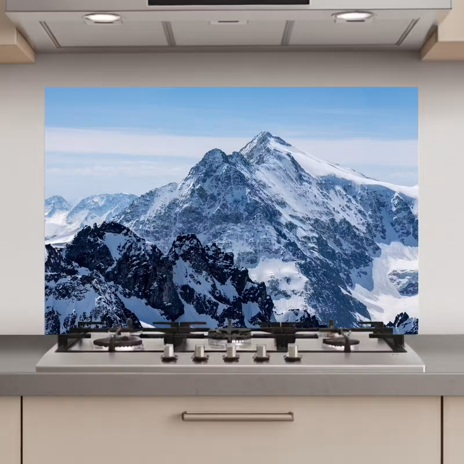 Spatscherm keuken - Landschap - Bergen - Sneeuw - Wit — 1