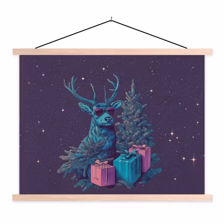 Schoolplaat - Rendier - Zonnebril - Neon - Kerstboom — 1