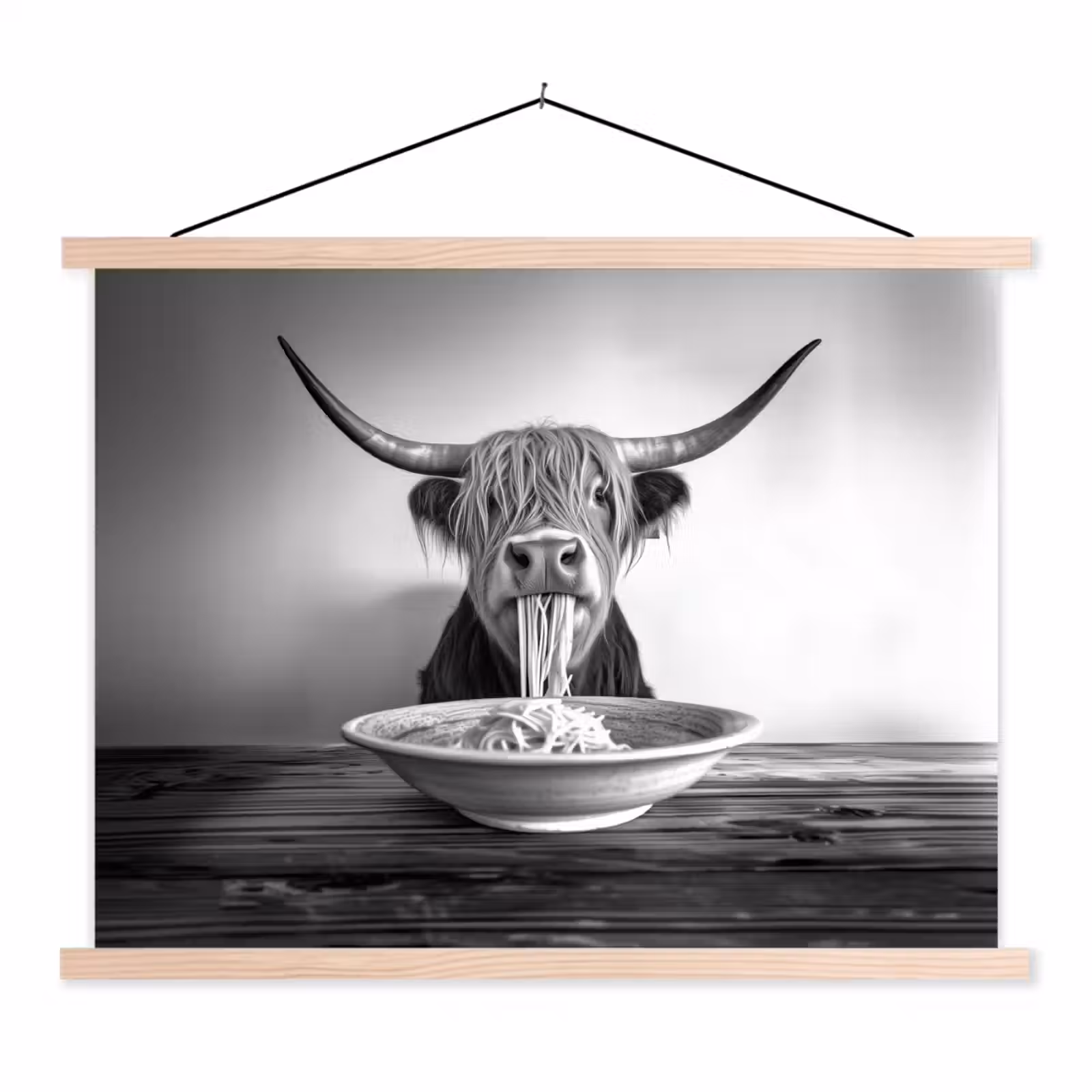 Schoolplaat - Schotse Hooglander - Spaghetti - Dieren - Zwart wit — 1