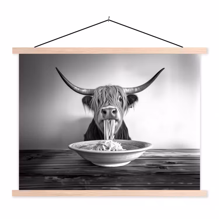 Schoolplaat - Schotse Hooglander - Spaghetti - Dieren - Zwart wit — 1