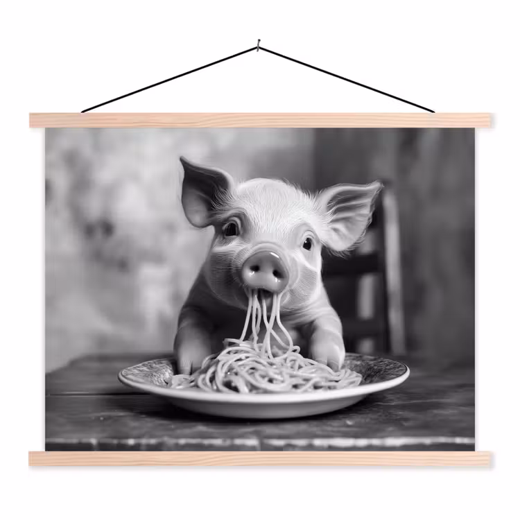 Schoolplaat - Varken - Schattig - Spaghetti - Zwart wit - Dier — 1