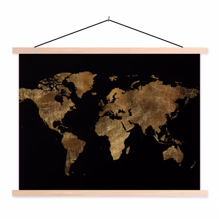 Schoolplaat - Wereldkaart - Goud - Luxe - Aarde - Zwart — 1