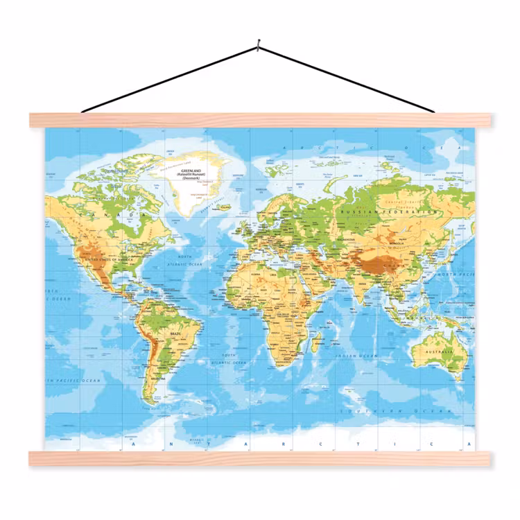 Schoolplaat - Wereldkaart - Staatkundig - Blauw - Aarde - Educatief — 1
