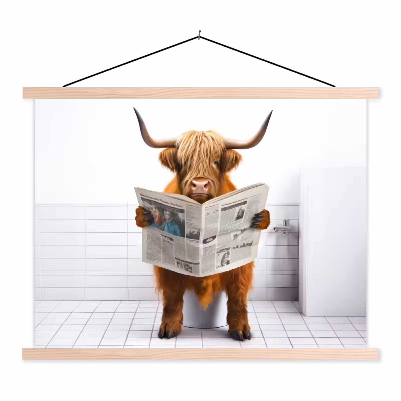 Schoolplaat - Schotse hooglander - Krant - Toilet - WC - Wit - Koe — 1