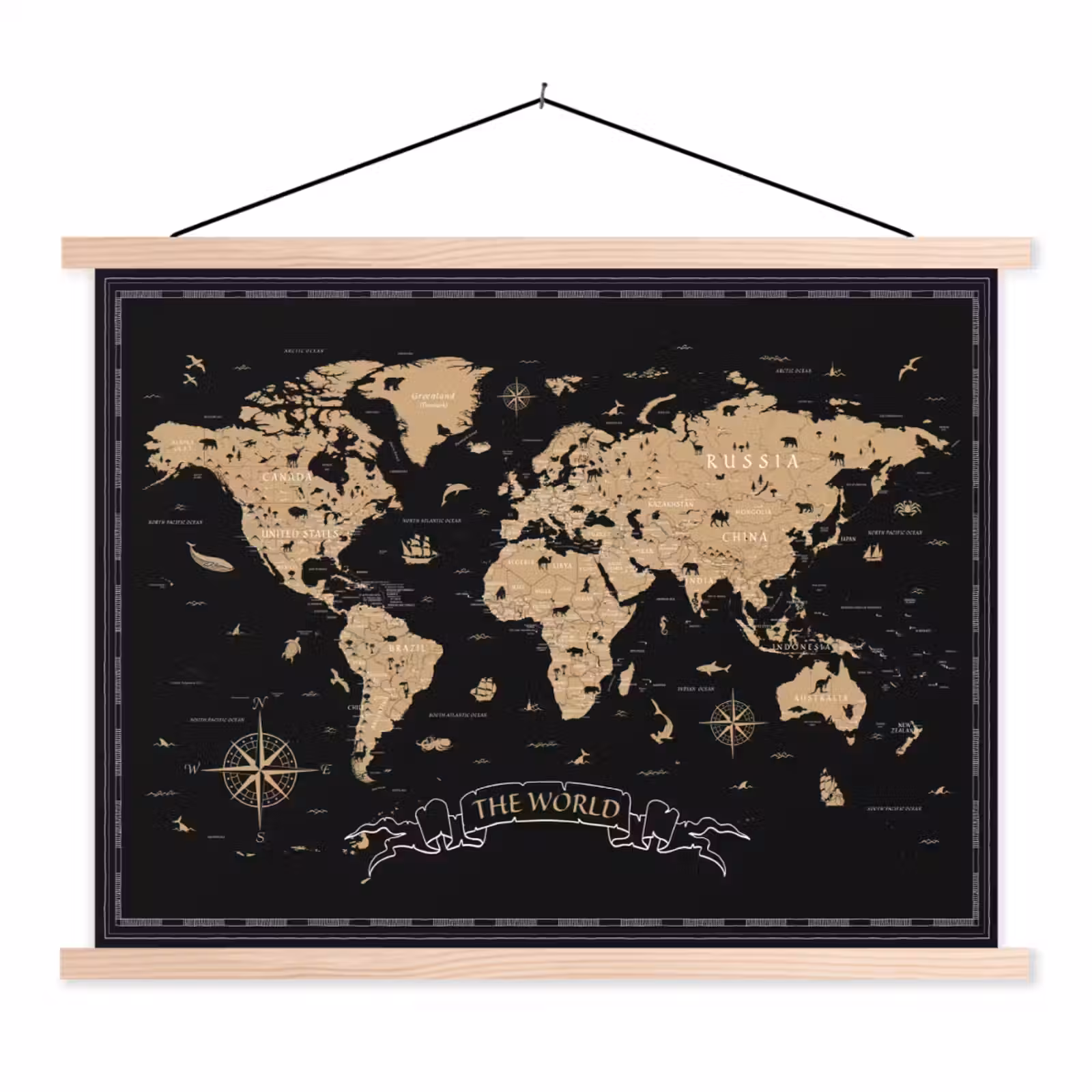 Schoolplaat - Wereldkaart - Beige - Zwart — 1