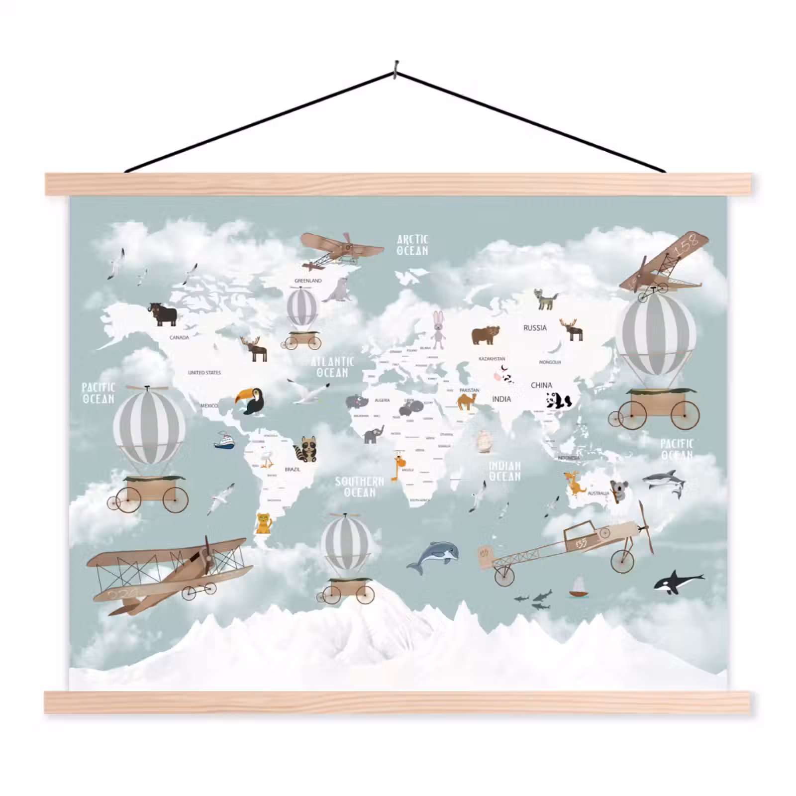 Schoolplaat - Wereldkaart - Kind - Vliegtuig — 1