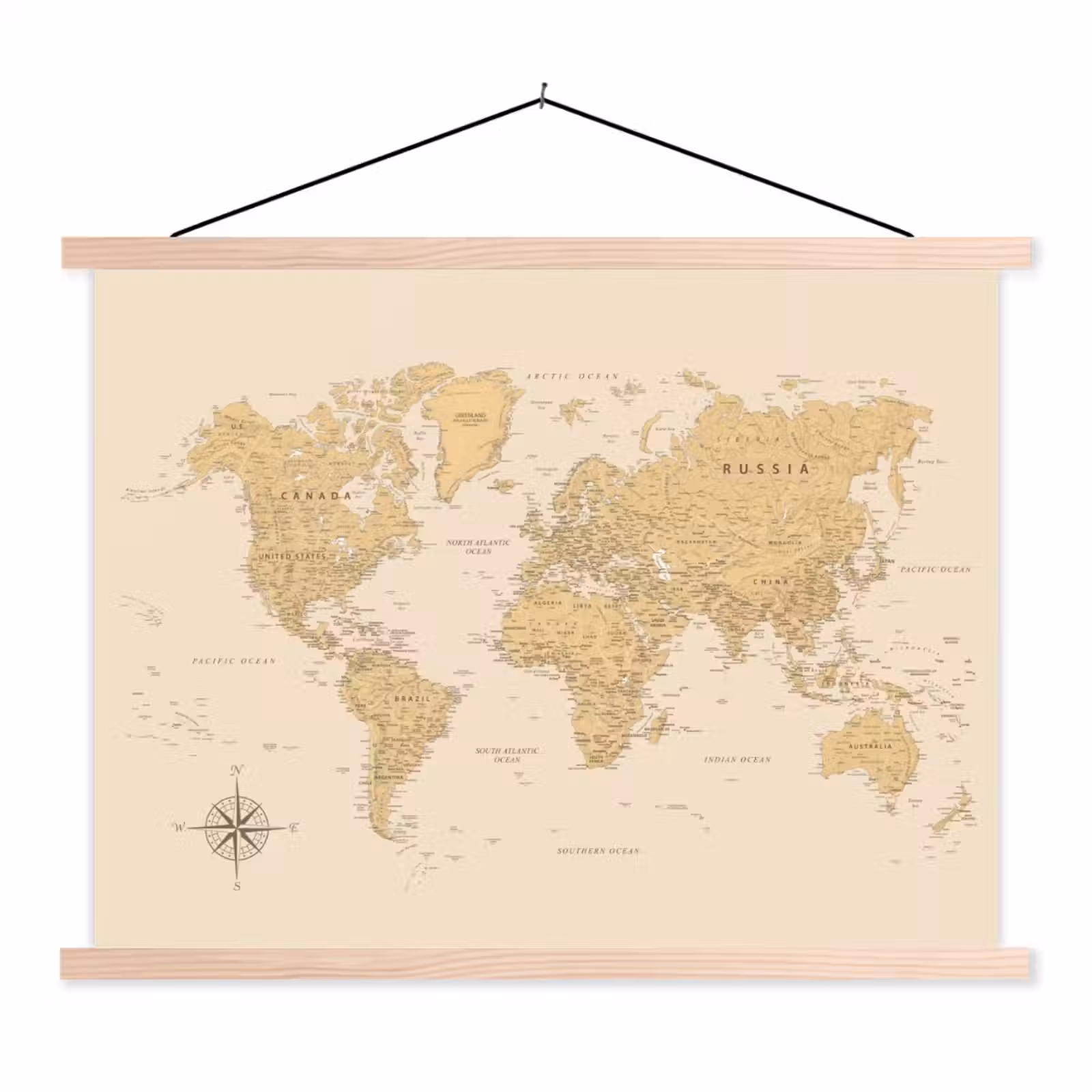 Schoolplaat - Wereldkaart - Realistisch - Beige — 1