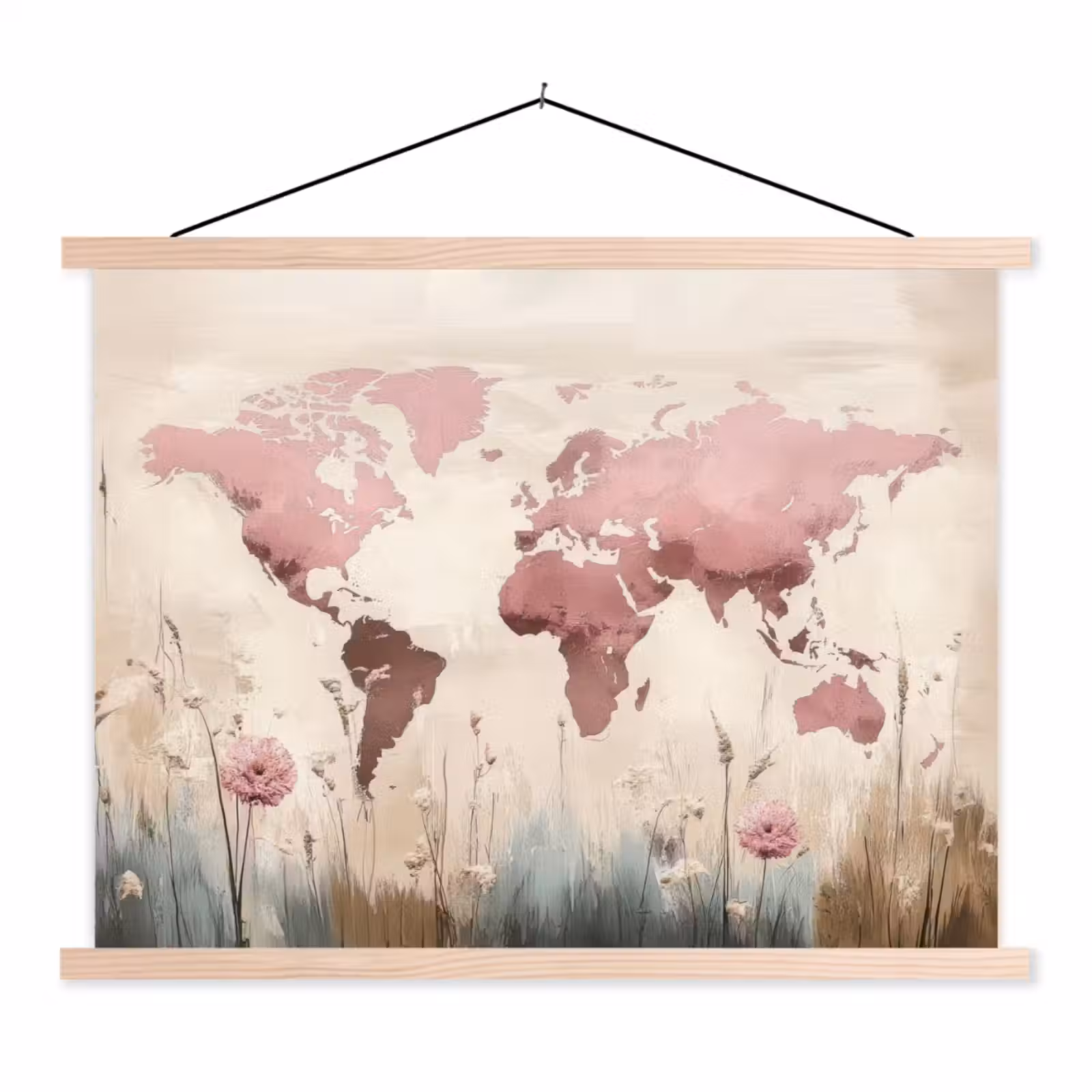 Schoolplaat - Wereldkaart - Roze - Bloemen — 1