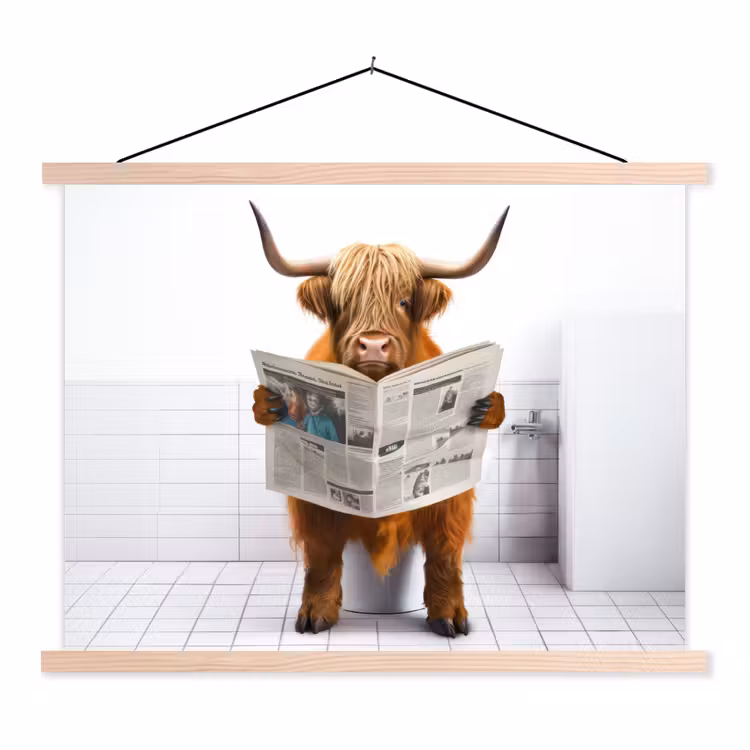 Schoolplaat - Schotse hooglander - Krant - Toilet - WC - Wit - Koe — 1