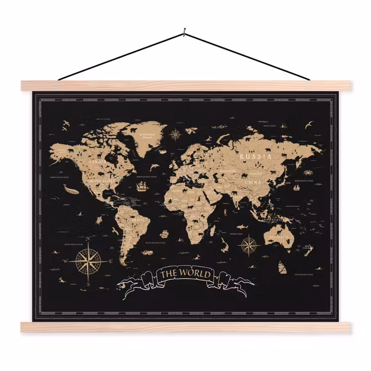 Schoolplaat - Wereldkaart - Beige - Zwart — 1
