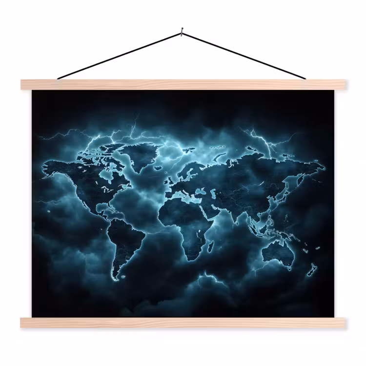 Schoolplaat - Wereldkaart - Bliksem - Blauw — 1