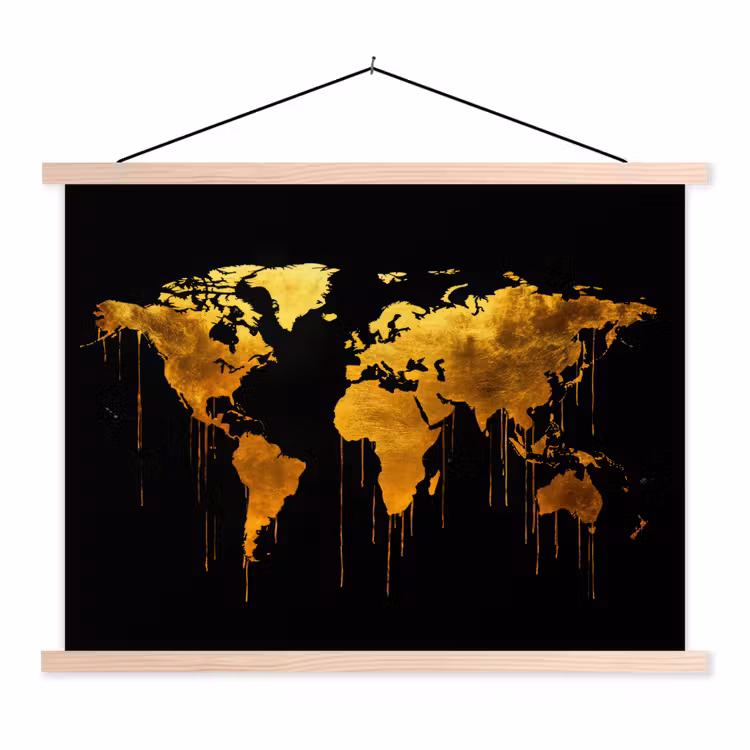 Schoolplaat - Wereldkaart - Goud - Druipen - Zwart — 1