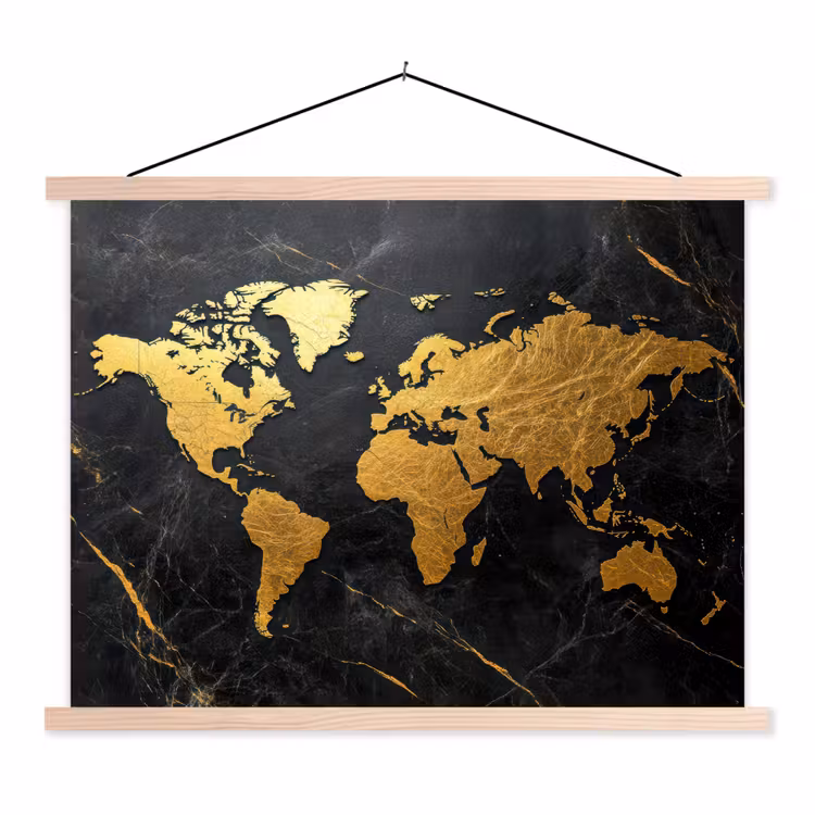 Schoolplaat - Wereldkaart - Goud - Marmer — 1