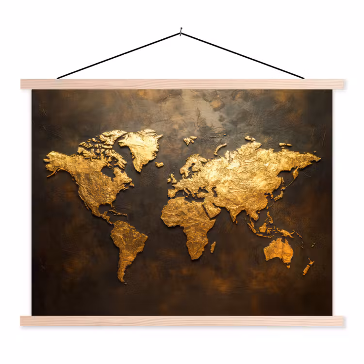 Schoolplaat - Wereldkaart - Goud - Roest — 1