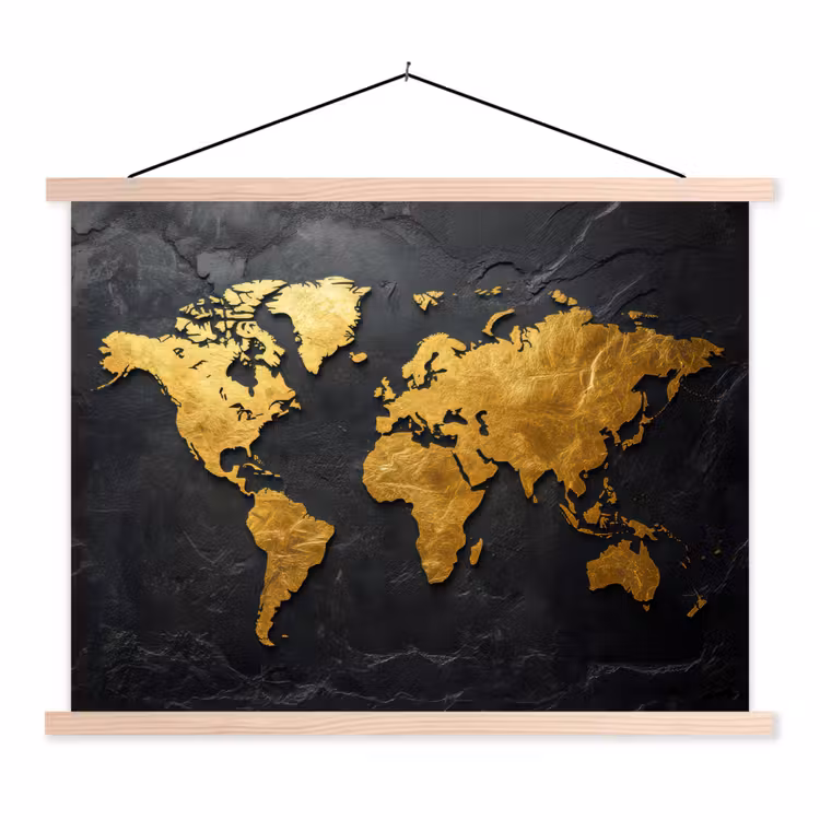 Schoolplaat - Wereldkaart - Goud - Steen — 1
