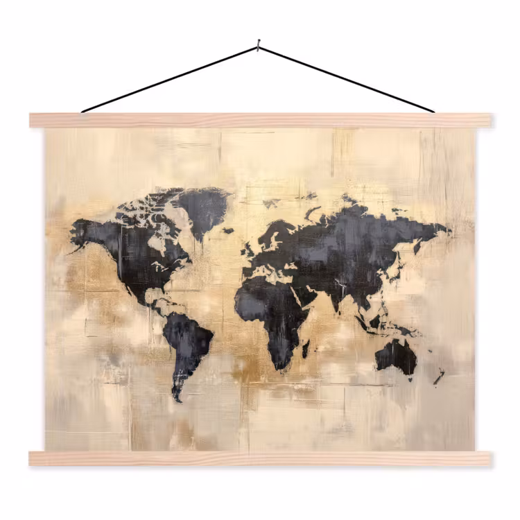 Schoolplaat - Wereldkaart - Goud - Zwart - Abstract — 1