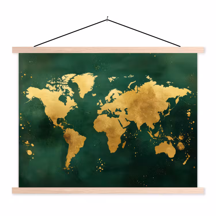 Schoolplaat - Wereldkaart - Groen - Goud — 1