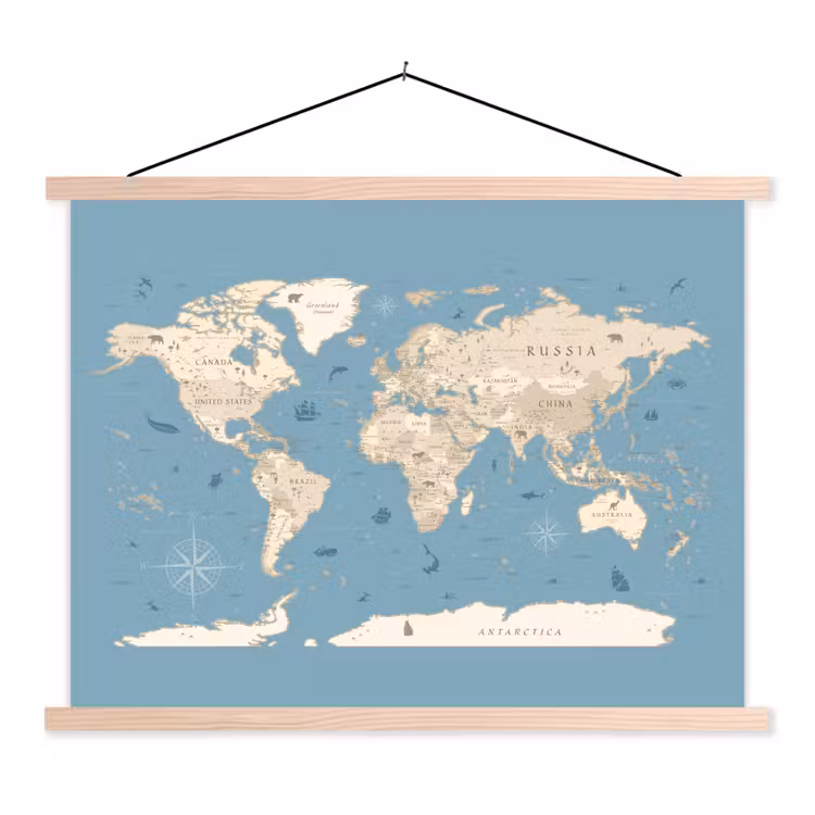 Schoolplaat - Wereldkaart - Oceaan - Realistisch - Blauw — 1