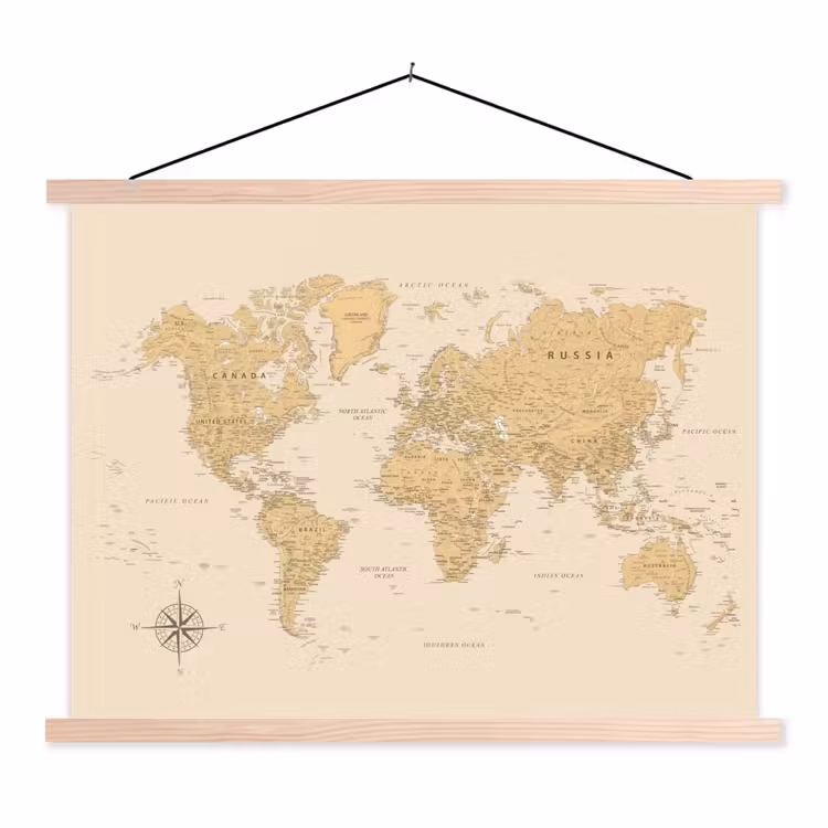 Schoolplaat - Wereldkaart - Realistisch - Beige — 1