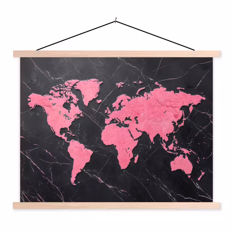 Schoolplaat - Wereldkaart - Roze - Marmer — 1