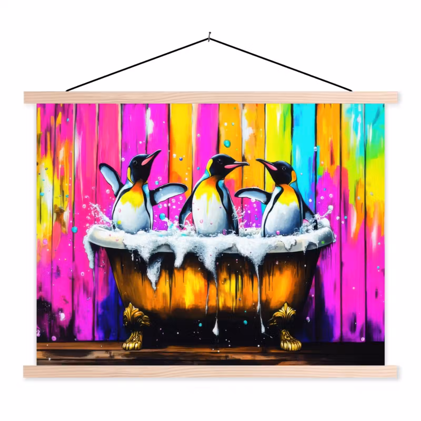 Schoolplaat - Pinguïns - Badkuip - Kleurrijk - Schuim — 1