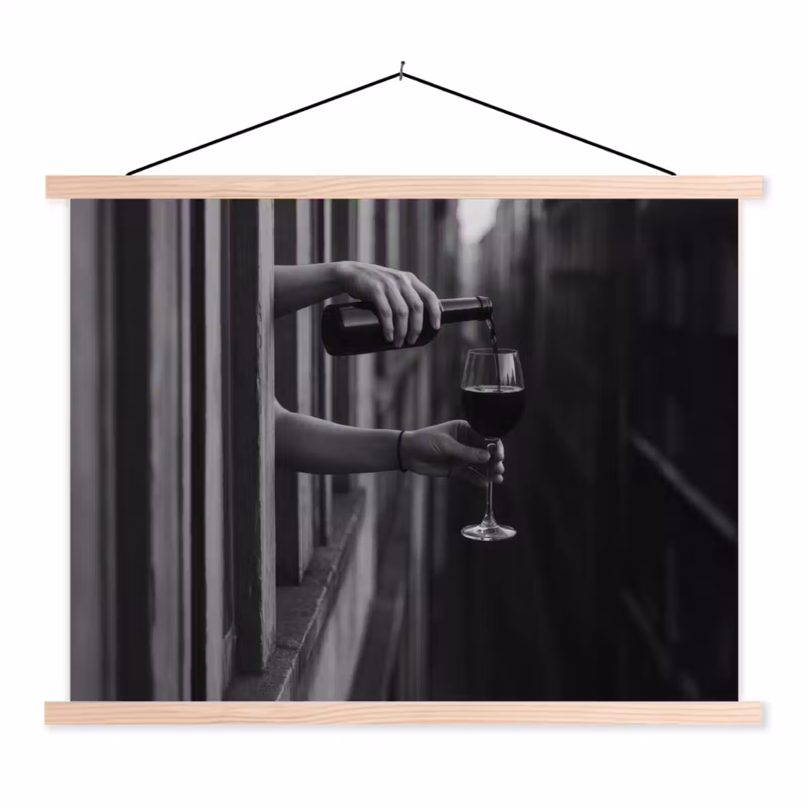 Schoolplaat - Wijnfles - Glas - Handen - Raam — 1